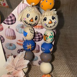 Farmhouse wood beads,Fall Bead garland,Scarecrow garland